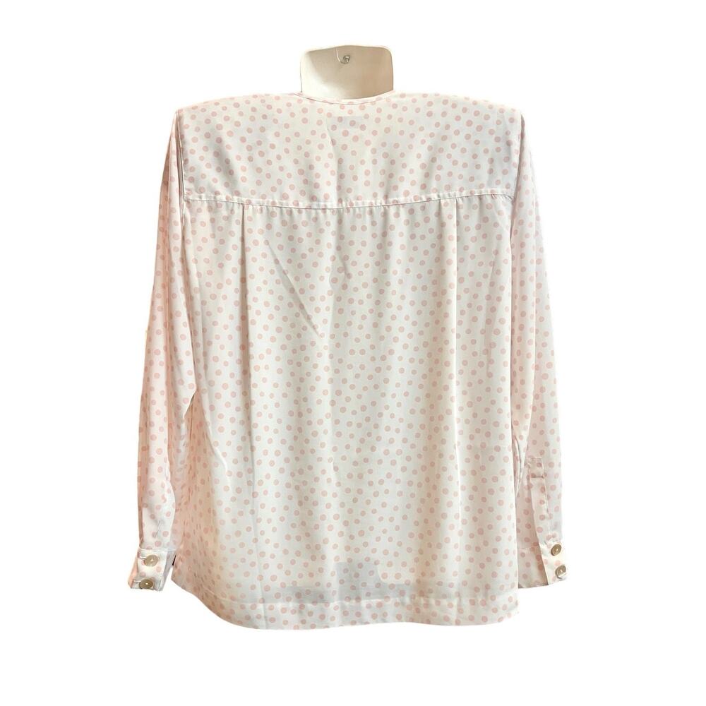 Liz Claiborne Women's Cream/Pink Polka Dots Front Pocket Long Sleeve Blouse SZ 4 - Picture 2 of 13